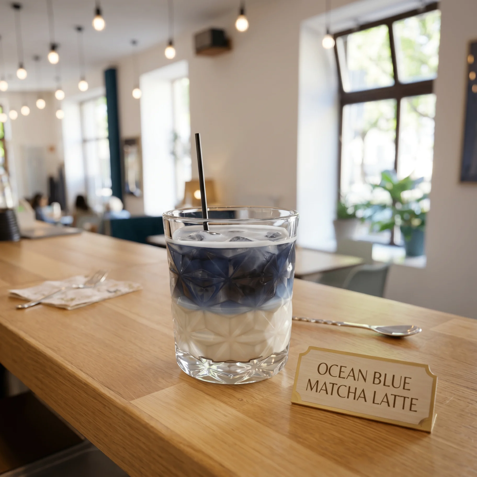 Ocean Blue Matcha Latte im Kristallglas